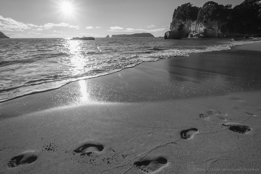 Sand Beach with Foot Prints, black/white