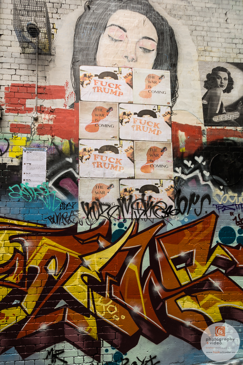 Graffiti in Hosier Ln, Melbourne, Australia.  Note: Please respect the copyright of the graffiti artists!