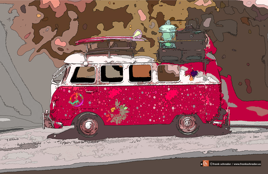 Pop Art VW Bus Red with Flowers