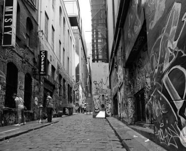 Graffiti in Hosier Ln, Melbourne, Australia. Note: Please respect the copyright of the graffiti artists!