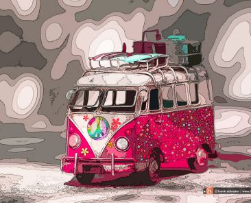 Pop Art VW Bus Flowers in Pink